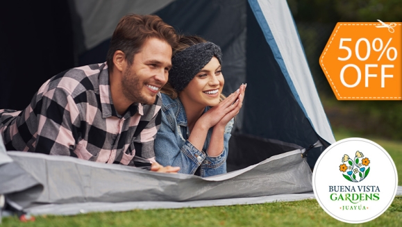 [Imagen:¡Paga $30 en Vez de $60 por Camping al Aire Libre para 2 que Incluye: 2 Entradas al Ecoparque + 1 Tienda de Campaña + 2 Colchonetas + 2 Desayunos + 2 Cenas + Fogata + Guía de Senderismo y Tour Básico de Café + Piscina y Más! ¡Solo 53 Disponibles!]