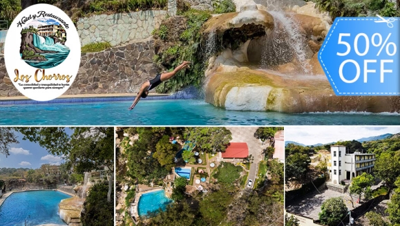 [Imagen:¡Paga Q299 en Lugar de Q600 por Estadía para 2 Personas Por 3 Días y 2 Noches en Hotel Los Chorros con Balneario, Cascada Artificial, Piscinas y Áreas Recreativas!]