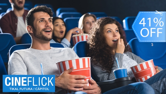 [Imagen:¡Paga Q124 en Lugar de Q211 por 2 Entradas para Película a Elección (Estreno o Cartelera) + 2 Hot Dogs + 1 Poporopo Grande + 2 Bebidas de 16 Onzas o 2 Granitas!]