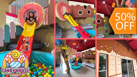 [Imagen:¡Paga $75 en Lugar de $150 por Estadía de 1 Noche en Cabaña Temática "Candy House" para 2 Adultos y 3 Niños!]