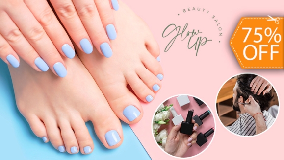 [Imagen:¡Paga $10 en Lugar de $40 por Manicure Spa + Pedicure Spa + Servicio a Elección entre Esmaltado Semi-Permanente OPI o Corte de Cabello para Caballero!]