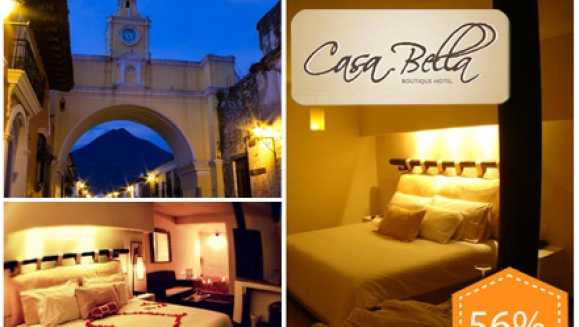 [Imagen:¡Paga Q520 en lugar de Q1190 por Estadía de una noche en habitación doble para 2 personas + 2 Desayunos + 2 Paseos en City Tour Antigua en Hotel Casa Bella, Antigua Guatemala!]