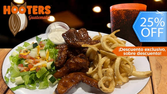 [Imagen:¡Paga Q49 en Lugar de Q65 por Combo Individual “Wings Hootie Lunch” que Incluye: 1 Orden de 5 Alitas + Curly Fries + Garden Salad + Aderezo + Bebida de 16 Onzas!]