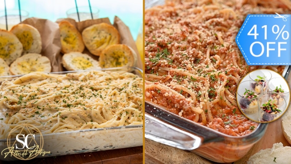 [Imagen:¡Paga Q199 en Lugar de Q335.50 por Banquete para 4 o Más con: Pasta Alfredo o Bolognesa + Pichel de Bebida + 4 Postres de Copa de Helado con Mermelada y Más!]