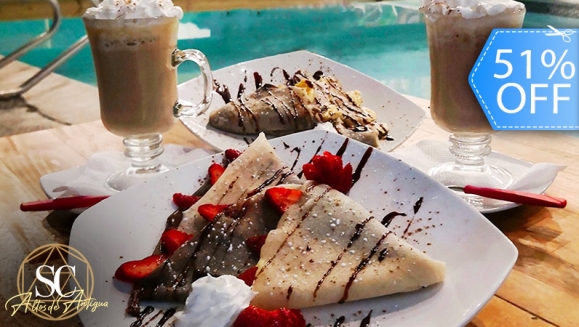 [Imagen:¡Paga Q79 en Lugar de Q160 por 2 Crepas con Nutella y Fruta + 2 Chocolates Calientes con Malvaviscos o 2 Cafés Cappuccinos + Media Hora de Billar!]