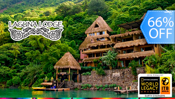 [Imagen:¡Paga Q1,218 en vez de Q3,611 por Estadía para 2 Personas + Uso de Kayaks + Cóctel de Bienvenida + Entrada a Reserva Natural y Más en el Hotel 5 Estrellas Laguna Lodge Eco Resort en Atitlán!]