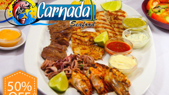 [Imagen:¡Paga $10 y consume $20 en todo el delicioso menú de Carnes y Mariscos de Carnada Seafood!]