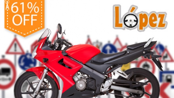 [Imagen:¡Paga $35 en lugar de $90 por 10 clases prácticas de manejo para motos de 45 minutos + 5 clases teóricas en Escuela de Manejo López! Recibe 30% de descuento adicional en las pruebas de aptitudes viales]