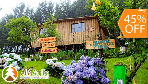 [Imagen:¡Paga $71.50 en Lugar de $130 por 1 Noche en Cabaña para 2 Adultos y 2 Niños o para 3 Adultos + Desayunos + 10 Tacos + 2 Bebidas Naturales + 30 Minutos de Juegos de Mesa + Caminata en Bosque + Visita al Vivero de Hortalizas + Entretenimiento y Más!]