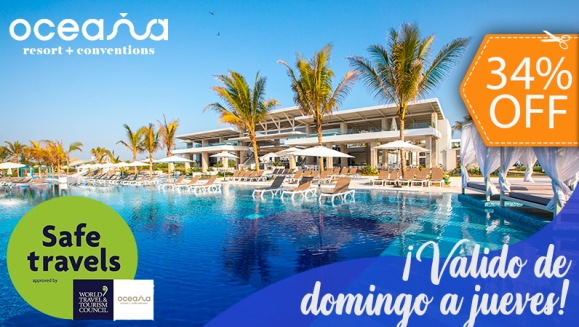 [Imagen:¡Oceana Resort 1 Noche TODO INCLUIDO (Domingo a Jueves)! ¡Paga $251.45 en Lugar de $382.39 por Estadía Familiar para 2 Adultos y 2 Niños (De 0 a 5 años) en Habitación Superior + Impuestos Incluidos!]