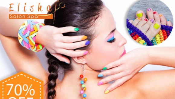 [Imagen:¡Paga $15 en lugar de $50 por Manicure Spa + Pedicure Spa + Esmaltado de Uñas en Manos y Pies + Lavado Spa + Secado o Planchado + Tratamiento Capilar de Keratina + Depilación de Ceja y Bigote en Elisha Salón!]