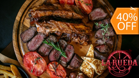 [Imagen:¡Paga $42 en Vez de $70 por Parrillada para 5 Personas con: 10 Oz de Puyazo + 10 Oz de Lomito de Aguja + 12 Oz de Costillas Spam Ribs + Butifarras + Queso Asado + Tomates Asados + Papas Fritas + Chimichurri!]