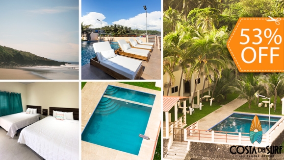 [Imagen:¡Paga $75 en Lugar de $160 por 1 Noche para hasta 4 Personas + Desayunos en Hotel Costa del Surf en Playa las Flores!]