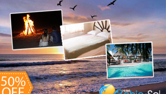 [Imagen:¿Alguien dijo playa? ¡Paga Q470 en lugar de Q940 por Estadía de 1 noche para 2 adultos y 2 niños o 3 adultos en habitación sencilla con Desayunos Incluidos en Hotel Bahía del Sol, Costa del Sol, El Salvador!]