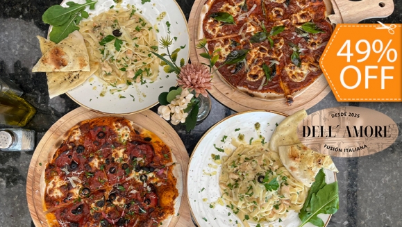 [Imagen:¡Atención Amantes de la Comida Italiana! ¡Paga $28 en Lugar de $54.80 por Banquete para 4 que Incluye: 2 Pizzas (Margarita y Diavola) + 2 Pastas Alfredo con Pollo + 4 Té Helados con Refill!]