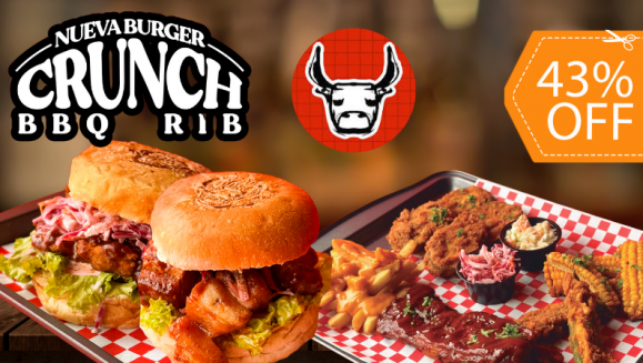 [Imagen:¡Punta Toro para 2! ¡Paga $20 en Lugar de $34.85 por 1 Hamburguesa de Riblets + 1 Hamburguesa de Panceta de Cerdo + 1 Bandeja de Costillas y Papas Fritas con Queso + 2 Tés Helados + 2 Cafés Americanos!]