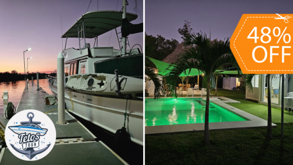 [Imagen:¡Playa, Lancha y Relax! ¡Paga $390 en Lugar de $749 por Escapada Náutica Premium Hasta Para 9 Personas que Incluye: Estadía de 1 Noche en Isola Beach House, Costa del Sol + Paseo en Lancha Deportiva al Atardecer por el Estero Jaltepec!]
