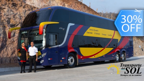 [Imagen:¡Viaja en Bus Clase Ejecutiva con Transportes del Sol! ¡Paga Q350 en Lugar de Q500 por Viaje Redondo de Guatemala - El Salvador - Guatemala!]