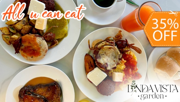 [Imagen:¡All You Can Eat en Linda Vista Garden! ¡Paga $11 en Vez de $16.95 por Desayuno Buffet Para 1 Persona que Incluye: Huevos, Pancakes, Frijoles, Pupusas, Tamales, Tocinos, Chorizos, Plátanos, Salsas, Quesos, Yogurt, Fruta, Postres, Jugos y Más!]