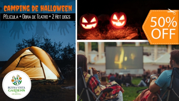 [Imagen:¡Camping de Halloween (1 Noviembre)! ¡Paga $35 en Lugar de $70 por Camping al Aire Libre para 2 que Incluye: 2 Entradas al Ecoparque + 1 Tienda de Campaña + 2 Colchonetas + Película + Show de Terror + 2 Hot Dogs + Fogata y Más! ¡Solo 23 Disponibles!]