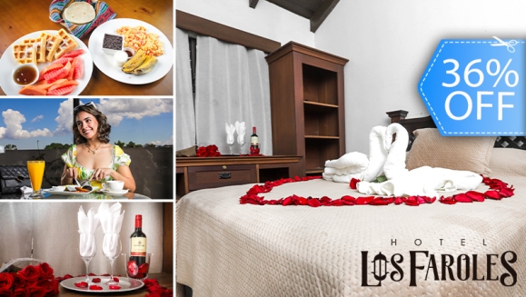 [Imagen:¡Paga Q699 en Vez de Q1,100 por Estadía Romántica para 2 Personas que Incluye: Noche de Hospedaje en Hotel Los Faroles en Cobán + Decoración Romántica con Pétalos de Rosa + Vino + 2 Desayunos!]