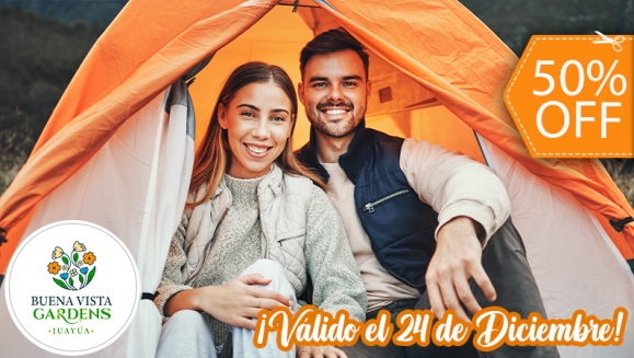 [Imagen:¡Vive la Navidad en Buena Vista Gardens (24 de Diciembre)! ¡Paga $50 en Lugar de $100 por Camping al Aire Libre Para 2: Ecoparque + Tienda de Campaña + 2 Colchonetas + 2 Cenas + Música en Vivo + Fogata! ¡Solo 23 Cupones Disponibles!]
