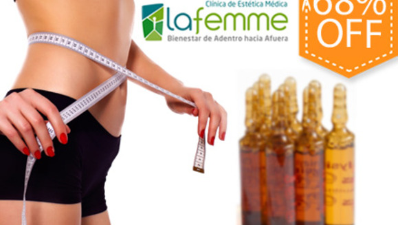 [Imagen:¡Baja de peso Rápido y Seguro! ¡Paga Q225 en lugar de Q700 por Paquete de 10 ampolletas de Mesoterapia Oral “Meso-Control” + Evaluación Nutricional y Plan de Alimentación por Nutriólogo en La Femme!]