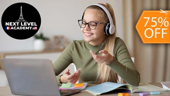 [Imagen:¡Paga $10 en Lugar de $39.98 por 1 Mes de Clases de Inglés o Francés Nivel Básico, Completamente en Vivo + Material de Acceso 24/7 + Personal Capacitado +  Matrícula en Next Level Academy y Más!]