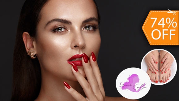 [Imagen:¡Paga $17 en Lugar de $65 por Pedicure Semi Clínico + Manicure Express + Esmaltado Permanente en Manos y Pies + Lavado de Cabello + Proteína + Planchado + Depilación de Cejas o Bozo!]