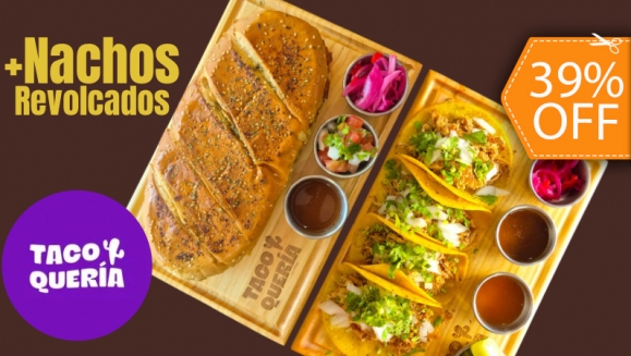 [Imagen:¡Paga $13 en Lugar de $21.48 por Festín Mexicano para 2 Personas: 1 Torta a Elección: Pollo, Cerdo o Chorizo + 1 Orden de Tacos a Elección: Pollo, Cerdo o Chorizo + 1 Entrada de Nachos Revolcados!]