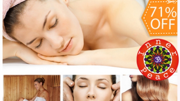 [Imagen:¡Paga $20 en lugar de $69 por 1 Masaje Relajante + 1 Masaje de Piedras Calientes + 1 Sesión de Sauna + Lavado de Cabello + Tratamiento Capilar S Factor de TIGI + Planchado o Pistoleado en Inner Peace!]