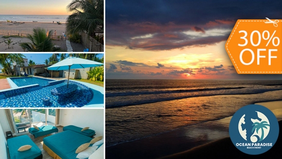 [Imagen:¡Ese Plan en Grupo Ahora Tiene Vista al Mar! ¡Paga $153 en Lugar de $219 por Estadía Hasta Para 8 Personas en Ocean Paradise, Playa Barra de Santiago, Ahuachapán! ¡Solo 18 Cupones Disponibles!]