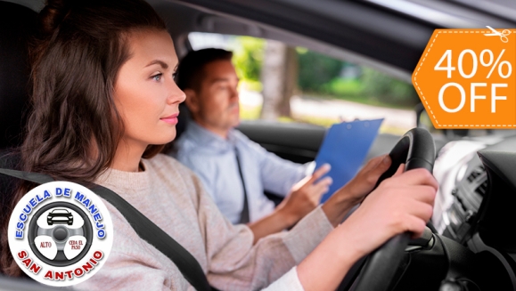 [Imagen:¡Paga $96 en Lugar de $160 por 10 Clases Prácticas de Manejo en Carro Sedan Estándar o Motocicleta + 6 Clases Teóricas + 1 Clase de Mecánica Básica + 30% de Descuento en Trámite de Licencia en Escuela de Manejo San Antonio!]