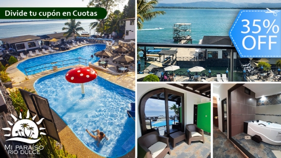 [Imagen:¡Paga Q2,548 en Lugar de Q3,920 por Estadía de 3 Días y 2 Noches Para Hasta 2 Adultos y 2 Niños en Río Dulce: Habitación Suite Master con A/C + 4 Desayunos + Jacuzzi Privado + Piscinas + Balcón con Vista Panorámica + Ingreso a Museo y Más!]
