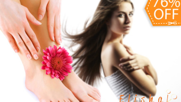 [Imagen:¡Paga $10 en lugar de $42 por Manicure Spa + Pedicure Spa con Parafina + Esmaltado + Lavado Capilar Spa + Limpieza de Puntas + Planchado o Pistoleado en Elisha Salón!]