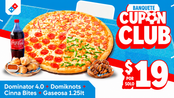 [Imagen:¡Celebra a Papá con Banquete Familiar de Domino's Pizza! ¡Paga $19 en Lugar de $30.23 por una Pizza Dominator de 16 Porciones con 4 Ingredientes a Elección + 8 Domiknots + Cinnabites + Bebida de 1.25 Lt!]