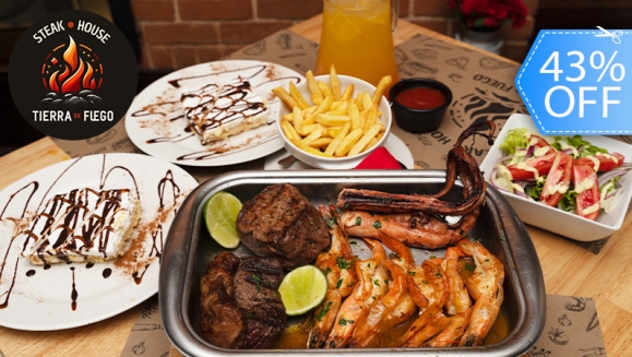 [Imagen:¡Nueva Parrillada de Carnes y Mariscos! ¡Paga Q299 en Lugar de Q521 por “Maristierra" Familiar Hasta Para Compartir con: 1 Lb de Lomito o Puyazo + 1/2 Lb de Camarones + 1/2 Lb de Pulpo + 2 Guarniciones + Pichel de Bebida + 2 Postres!]
