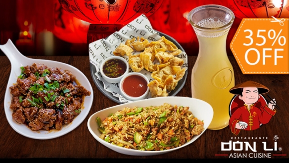 [Imagen:¡Date un Gusto Asiático en Don Li! ¡Paga $20 en Lugar de $30.95 Por Menú para 2: Pollo Teriyaki + Arroz Cantones Vegetariano + Orden de Wantán de Pollo + Pichel de Té Helado!]