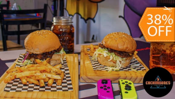 [Imagen:¡Aquí la Diversión Se Sirve Junto Con Tu Comida! ¡Paga $13 en Lugar de $20.90 por 2 Hamburguesas de Carne "Mario" + 2 Papas + 2 Sodas + 1 Hora de Juego de Nintendo Switch, PS5 y XBOX!]