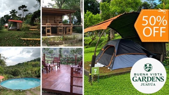 [Imagen:¡Escápate en estas Vacaciones Agostinas! ¡Paga $35 en Lugar de $70 por Camping al Aire Libre para 2 que Incluye: 2 Entradas al Ecoparque + 1 Tienda de Campaña + 2 Colchonetas + 2 Desayunos + Fogata y Más! ¡Solo 73 Disponibles!]