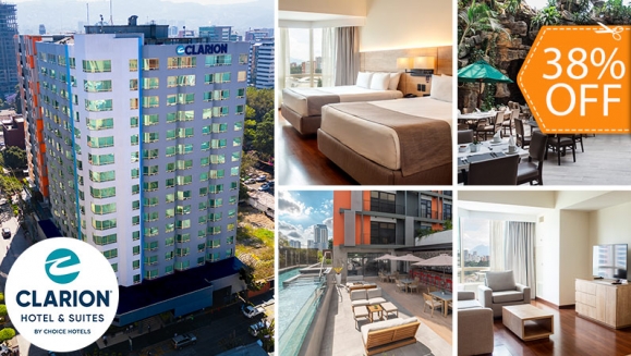 [Imagen:¡Vacaciones de Lujo en la Ciudad de Guatemala! ¡Paga $110 en Lugar de $176.87 por Estadía en Clarion Hotel &amp; Suites: Suite Deluxe Doble Hasta Para 2 Adultos y 2 Niños + 2 Desayunos y Más! ¡Solo 13 Cupones Disponibles!]