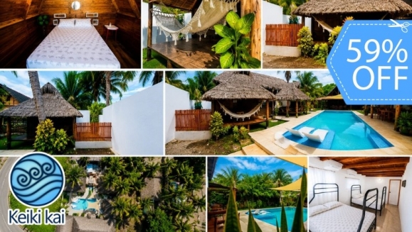 [Imagen:¡Escapada Perfecta a la Playa! ¡Paga Q349 en Lugar de Q850 por 1 Noche para 2 Personas en Cabaña Tipo Hawaii con Baño Privado o Habitaciones Dobles con Baño Privado + Snacks de Desayuno + Uso de Instalaciones: Piscina, Hamacas y Más!]