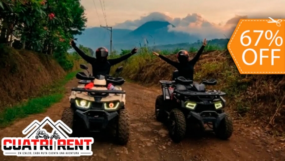 [Imagen:¡3 Horas de Pura Adrenalina y Aventura Extrema en Izalco, Sonsonate! ¡Paga $120 en Lugar de $360 por Experiencia Extrema en Cuatrimotos para 4 Personas!]