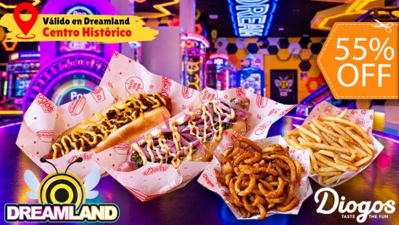 [Imagen:¡Dreamland Llega al Centro Histórico! ¡Paga $19 en Lugar de $41.98 por 2 Hot Dogs + 2 Papas + 2 Sodas + $30 de Saldo para Jugar!]