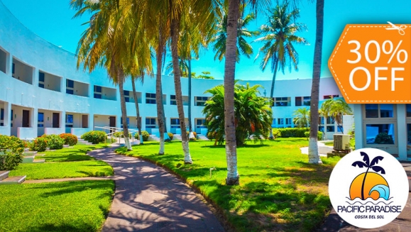 [Imagen:¡Un Paraíso Tropical Te Espera! ¡Paga $72 en Lugar de $103 por Estadía Para 2 Adultos en Pacific Paradise, Costa del Sol + 2 Desayunos + Hospedaje Gratis Para 2 Niños de 0 a 7 Años!]