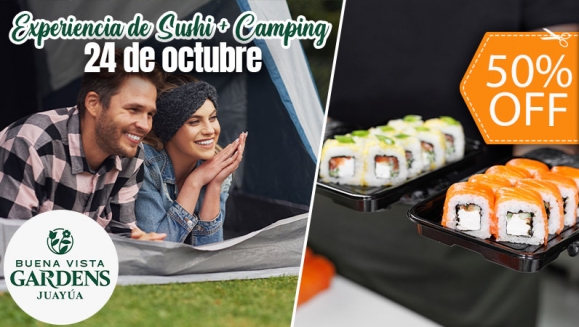 [Imagen:¡Arma tu Sushi Favorito en Camping Buena Vista Gardens (24 de Octubre)! ¡Paga $50 en Lugar de $100 por 2 Pases al Ecoparque + Experiencia de Sushi Para 2 + Tienda de Campaña + 2 Colchonetas + Fogata y Más! ¡Solo 43 Cupones Disponibles!]