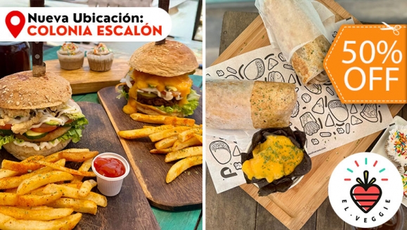 [Imagen:¡Paga $11 en Lugar de $21.98 por 2 Hamburguesas Veganas a Elección (Burger de la Casa, Falafel o Pumpkin) o 2 Burritos Veganos + 2 Órdenes de Papas Fritas + 2 Tés Helados + 2 Cupcakes!]