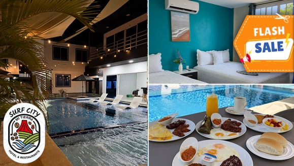[Imagen:¡Flash Sale para Compartir en Grupo en Surf City, La Libertad! ¡Paga $84 en Lugar de $140 por Estadía de 1 Noche Hasta Para 4 Personas + Desayunos Típicos! ¡Solo 23 Cupones Disponibles!]