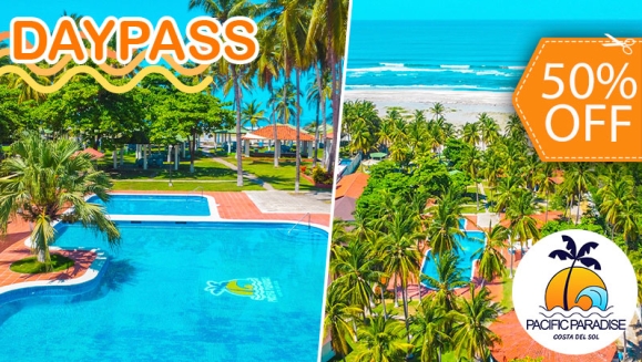 [Imagen:¡Day Pass en Costa del Sol! ¡Paga $67 en Lugar de $134 por Day Pass Hasta Para 6 Personas en Pacific Paradise + Playa + Piscinas + Glorietas + Ingreso Gratis Para Niños de 0 a 7 Años!]