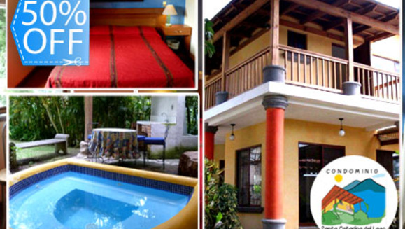 [Imagen:¡Paga Q690 en lugar de Q1380 por Estadía de 1 noche en Townhouse  para 6 Personas, totalmente Equipado con 2 habitaciones, jacuzzi, y más en Condominio Santa Catarina del Lago en Atitlán!]